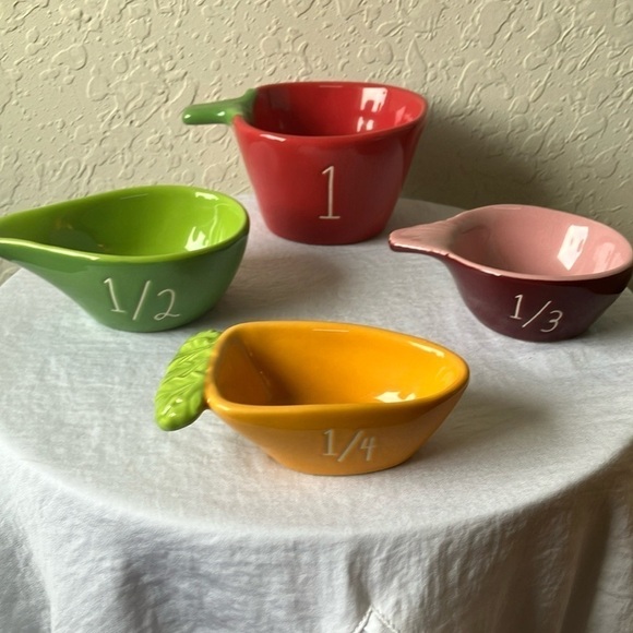 Rae Dunn: Ceramic Vegetable Measuring Cups- 1/4, 1/3, 1/2, 1 cups - Picture 1 of 16